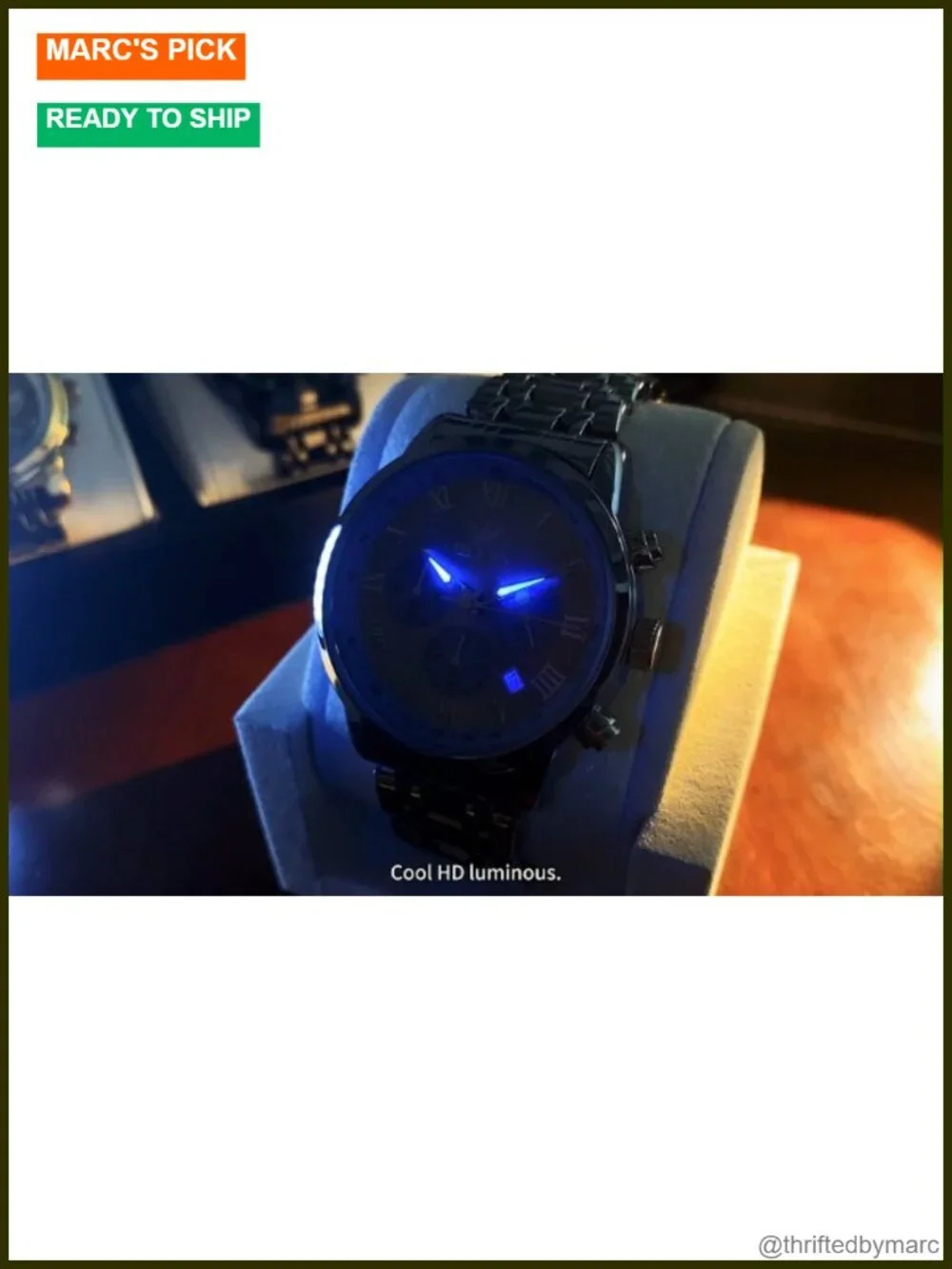 Men's Big Face Stainless Steel Quartz Chronograph Moon Phase Date Luminous